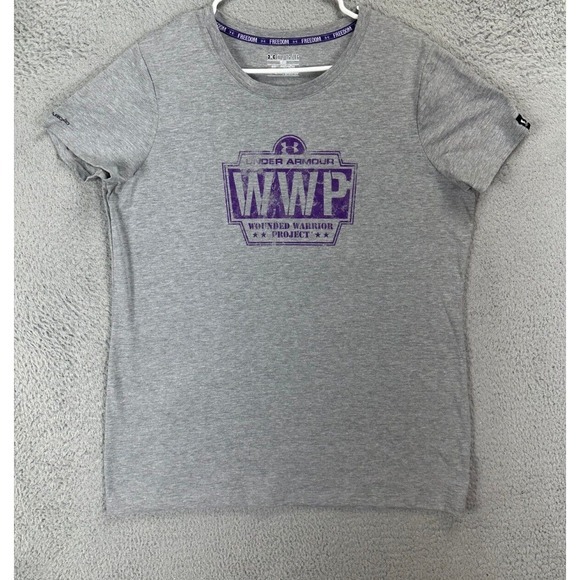 Under Armour Shirt Womens XL Gray Heat Gear Wounded Warrior Project Crewneck Tee - Picture 1 of 8